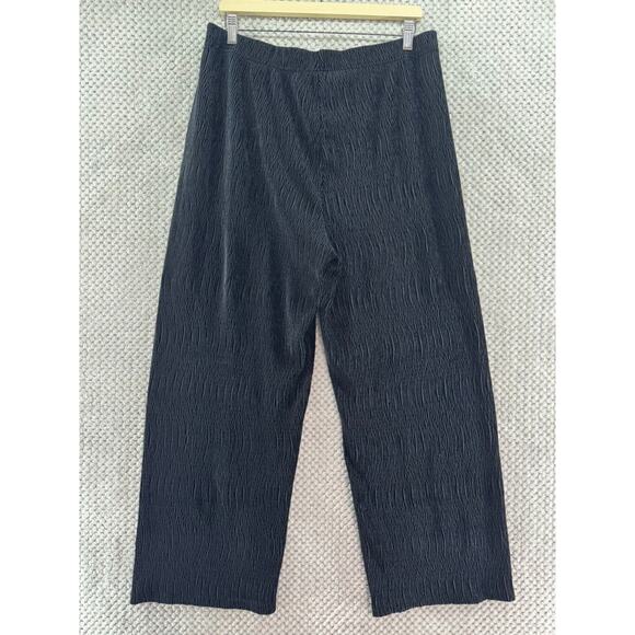 Habitat Pants Women L Black Soft Textured Wide Leg High Rise Pull On Lagenlook - Picture 5 of 14